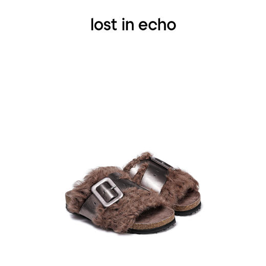 [断码]lost in echo 设计师品牌扣带装饰毛毛厚底拖鞋外穿一脚蹬拖鞋女沙发拖 商品图0