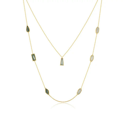 天然翡翠梯形椭圆长方形双长项链 Tracey Chen 商品图0