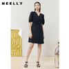 NEELLY纳俪商场同款气质V领连衣裙女褶皱收腰设计显瘦泡泡袖A字裙 商品缩略图2