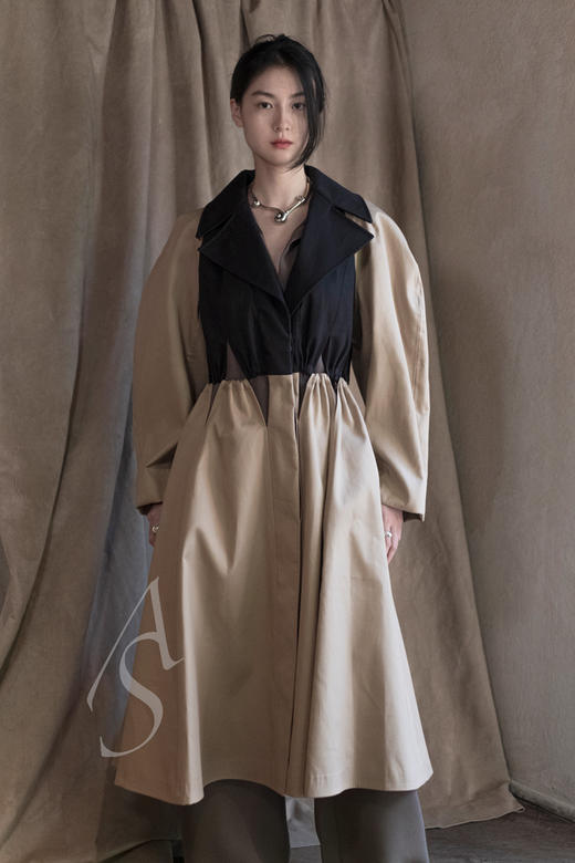 Palmer Harding  棕黄拼黑色翻领廓形长外套 商品图1