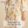 金三塔100%桑蚕丝舒适凉感女士真丝印花拼刺绣蕾丝睡袍家居服新品 YSFCC102 商品缩略图2