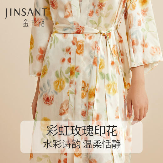 金三塔100%桑蚕丝舒适凉感女士真丝印花拼刺绣蕾丝睡袍家居服新品 YSFCC102 商品图2