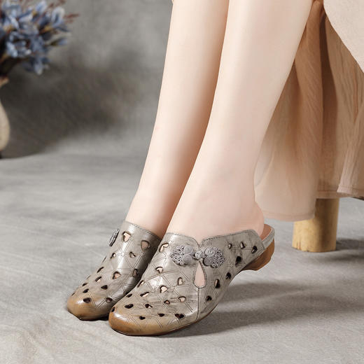 复古舒适，新款真皮民族风包头牛筋底镂空凉拖鞋BC-022-F056 商品图0