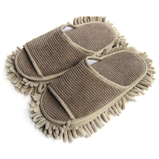 比思达 雪尼尔擦地鞋懒人静音擦地拖鞋全粘式可拆洗露趾款 藕色 商品图2