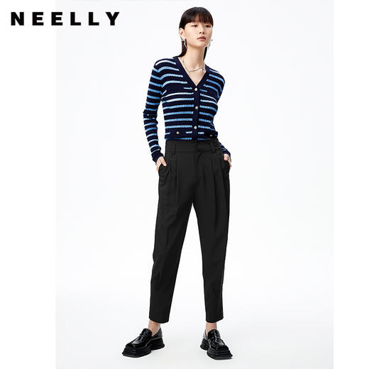 NEELLY纳俪商场同款高腰立体打褶西装裤显瘦束脚哈伦裤百搭休闲裤N22072H01036 商品图3