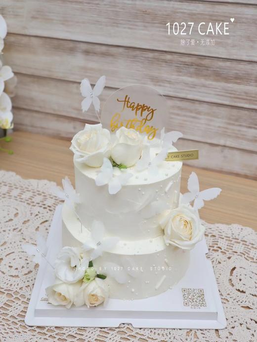 11027CAKE | 双层蝴蝶白玫瑰蛋糕 纯白色系 女神 商品图0