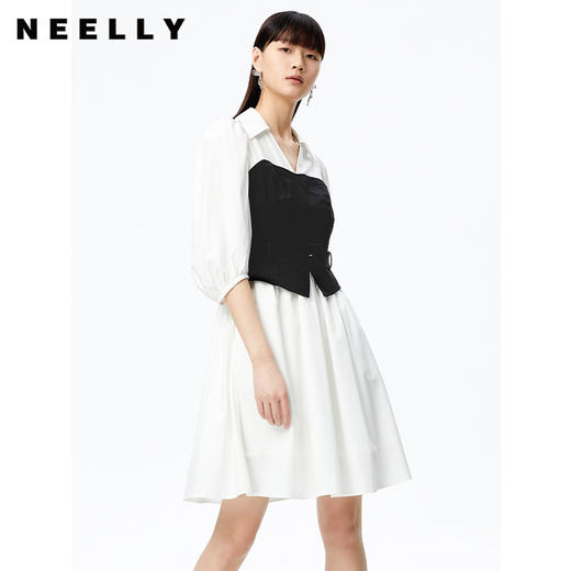 NEELLY纳俪商场同款假两件连衣裙女简约通勤A字裙2022秋季新款N22072Y01041 商品图0