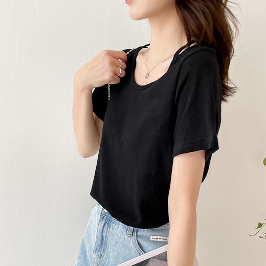 【时尚百搭，清凉透气】雪花棉麻T恤，夏季2022年新款设计感 小众薄款白色短袖t恤女宽松 商品图4