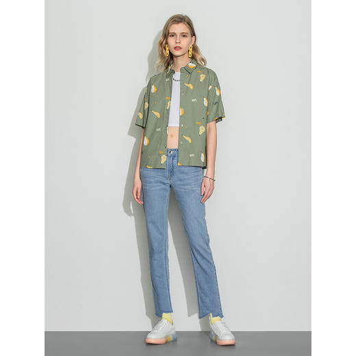 Lee商场同款22春夏新品舒适版浅绿色女短袖衬衫LWT002415101-152 商品图2