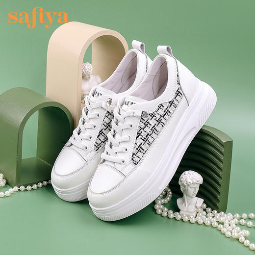 Safiya/索菲娅小香风花呢超轻厚底小白鞋2022秋新款百搭牛皮休闲鞋SF23112412 商品图8