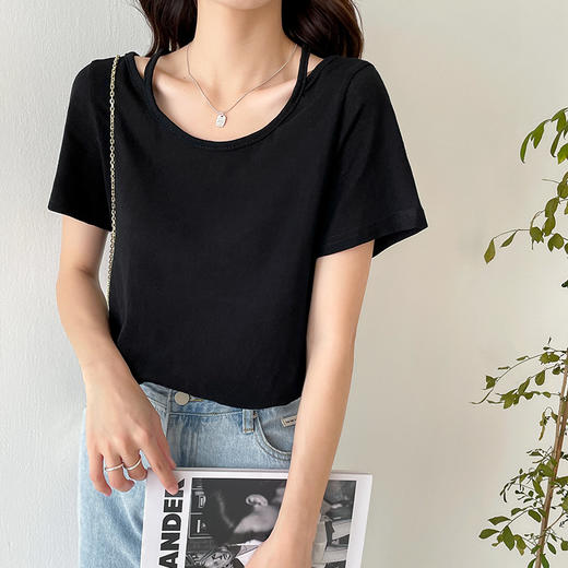 【时尚百搭，清凉透气】雪花棉麻T恤，夏季2022年新款设计感 小众薄款白色短袖t恤女宽松 商品图2