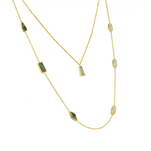 天然翡翠梯形椭圆长方形双长项链 Tracey Chen 商品图1