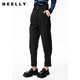 NEELLY纳俪商场同款高腰立体打褶西装裤显瘦束脚哈伦裤百搭休闲裤N22072H01036
