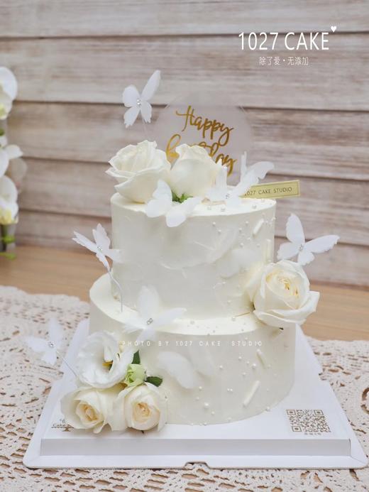 11027CAKE | 双层蝴蝶白玫瑰蛋糕 纯白色系 女神 商品图3