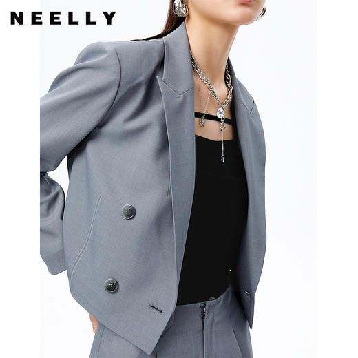 NEELLY纳俪商场同款短款西装外套女双排扣气质上衣正肩修身秋季N22072C01027 商品图3