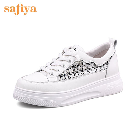 Safiya/索菲娅小香风花呢超轻厚底小白鞋2022秋新款百搭牛皮休闲鞋SF23112412 商品图2