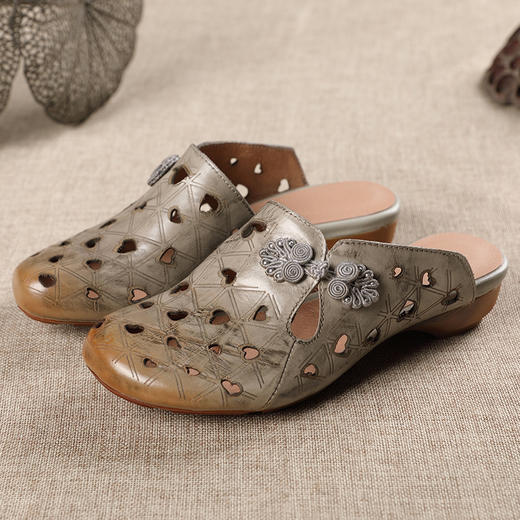 复古舒适，新款真皮民族风包头牛筋底镂空凉拖鞋BC-022-F056 商品图4