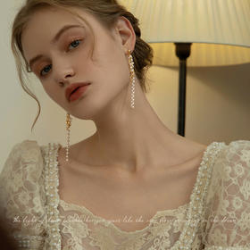 Oflye潮流饰品 珍珠流苏耳环女圆脸显瘦长款耳钉欧美个性新款饰品