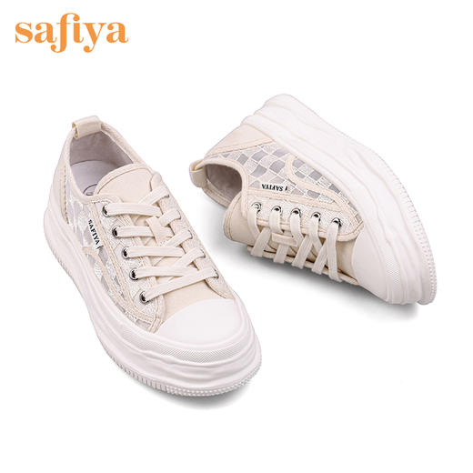 品牌定制| 索菲娅棋盘格网面云感轻盈底小白鞋2022秋新款溶解厚底休闲鞋SF23112416 商品图9