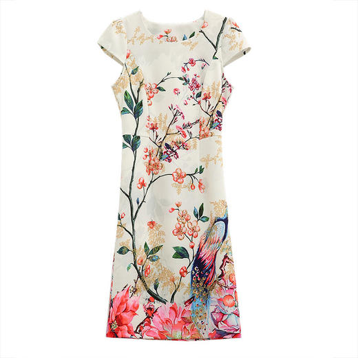 复古国风时尚印花包臀裙，修身一步裙圆领短袖（版型偏小）A字裙 ZMLM0048 商品图4