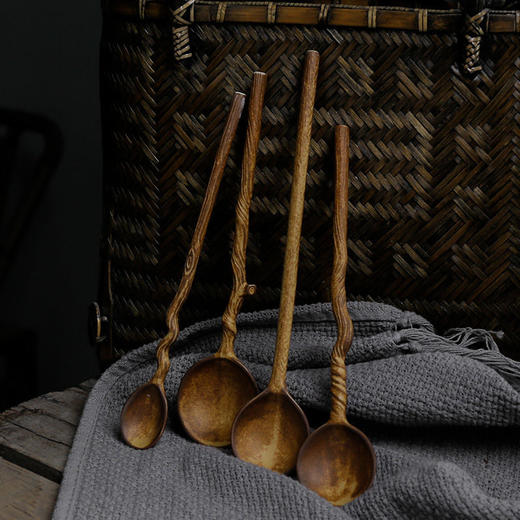 树藤自然文艺勺 陶瓷复古家用长柄勺子咖啡勺创意可爱粗陶搅拌勺吃饭勺手工勺 商品图0