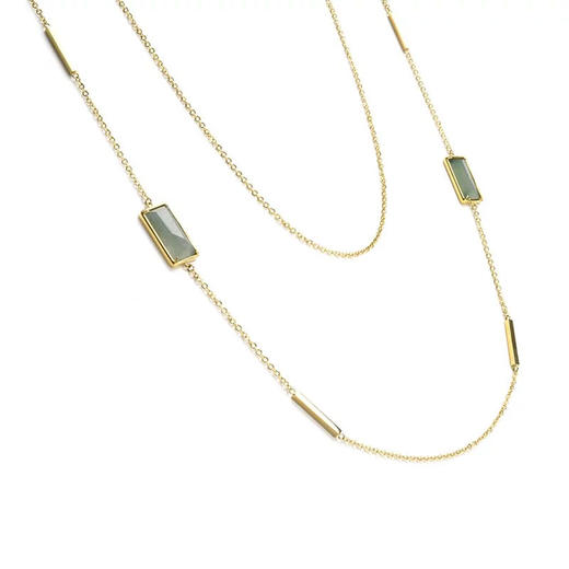 天然翡翠长方形双长项链 Tracey Chen 商品图3