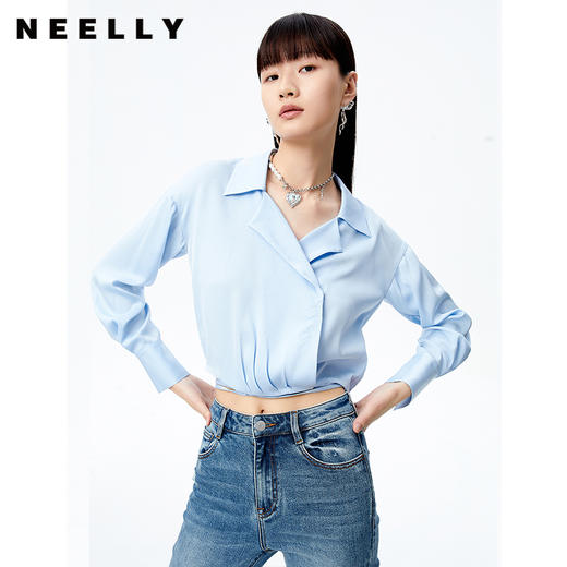 NEELLY纳俪商场同款翻领衬衫女秋季新款短款简约套头衫后系带设计N22072R01025 商品图1