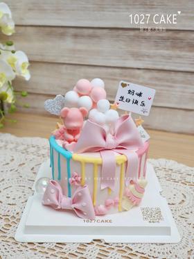 1027CAKE | 翻糖蝴蝶结  粉色系 小熊