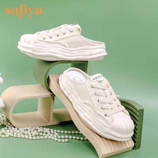 Safiya索菲娅贝壳头溶解底帆布休闲拖鞋2022新款网红风小白拖穆勒拖SF23110401 商品图6