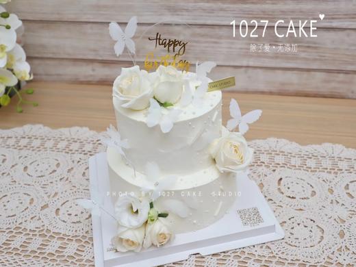 11027CAKE | 双层蝴蝶白玫瑰蛋糕 纯白色系 女神 商品图2