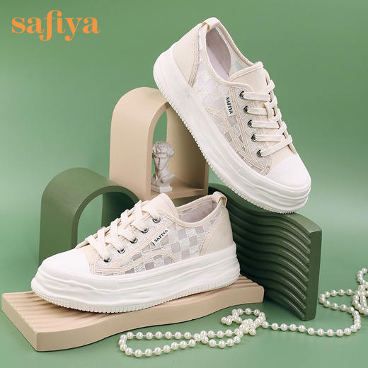 品牌定制| 索菲娅棋盘格网面云感轻盈底小白鞋2022秋新款溶解厚底休闲鞋SF23112416 商品图6
