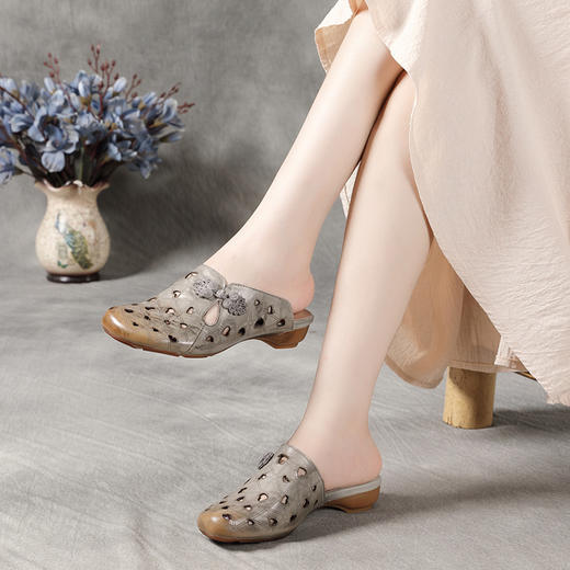 复古舒适，新款真皮民族风包头牛筋底镂空凉拖鞋BC-022-F056 商品图1