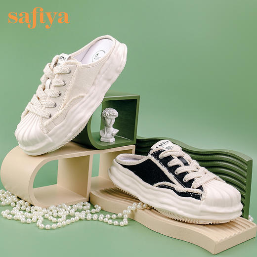Safiya索菲娅贝壳头溶解底帆布休闲拖鞋2022新款网红风小白拖穆勒拖SF23110401 商品图7
