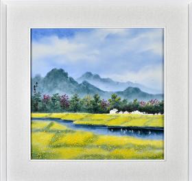 釉上彩阳春三月变地金瓷板画