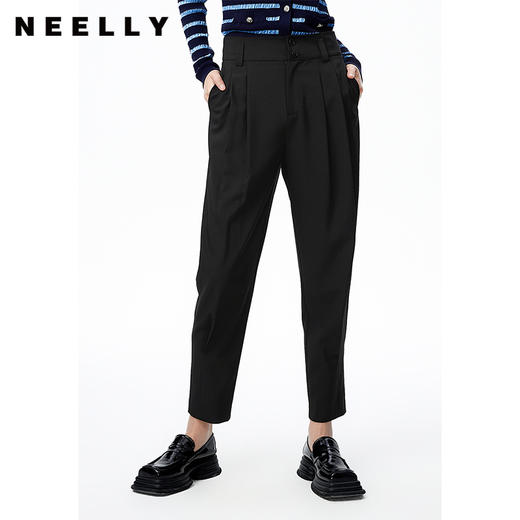 NEELLY纳俪商场同款高腰立体打褶西装裤显瘦束脚哈伦裤百搭休闲裤N22072H01036 商品图1