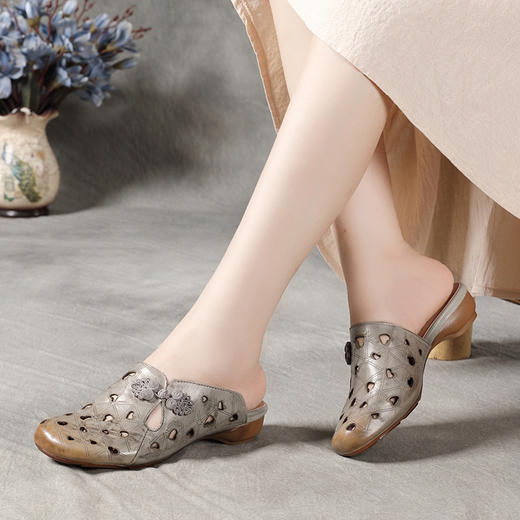 复古舒适，新款真皮民族风包头牛筋底镂空凉拖鞋BC-022-F056 商品图3