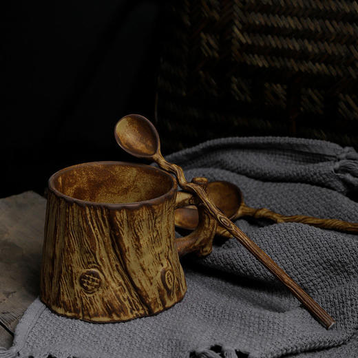 树藤自然文艺勺 陶瓷复古家用长柄勺子咖啡勺创意可爱粗陶搅拌勺吃饭勺手工勺 商品图1