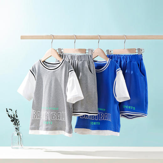 【假两件套装】【120-160】中大童男童夏款时尚运动套装俞兆林95%棉5%氨纶 商品图0