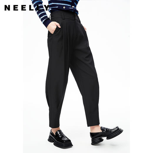 NEELLY纳俪商场同款高腰立体打褶西装裤显瘦束脚哈伦裤百搭休闲裤N22072H01036 商品图2