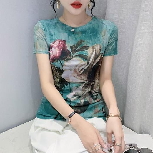 KQL A55N9962时尚纱网印花定位花修身显瘦洋气T恤 商品图3