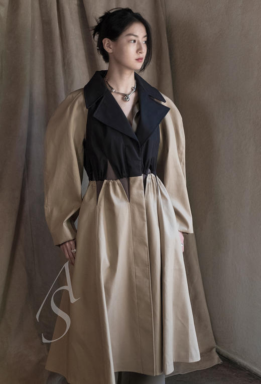 Palmer Harding  棕黄拼黑色翻领廓形长外套 商品图0