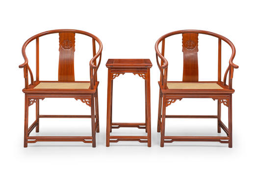 红桥红  家具严选  缅甸花梨（大果紫檀）【藤面 恭王府 寿字纹 圈椅 三件套】 商品图0