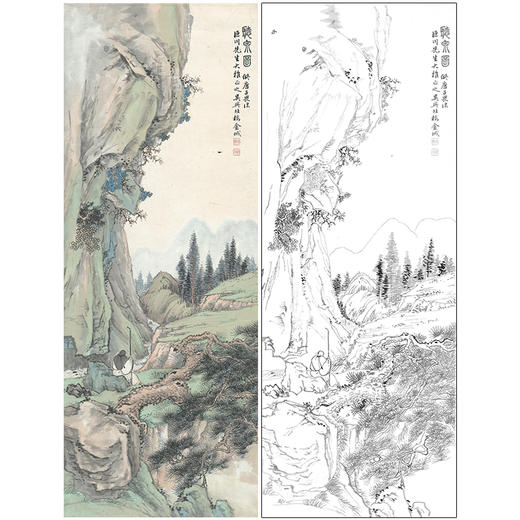 金城工笔画白描底稿《仿唐寅听泉图 》山水底稿FS25 商品图0