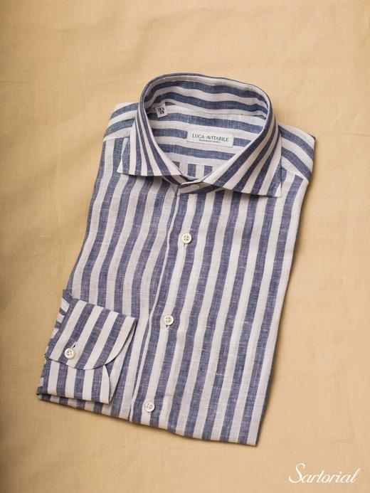 Luca Avitabile 蓝色条纹亚麻衬衫 商品图0