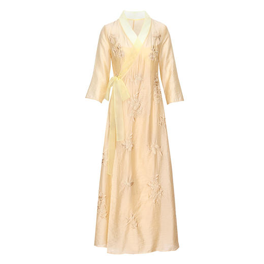 醉蝶 复古刺绣禅服系带裹身连衣裙 OG6306 商品图4