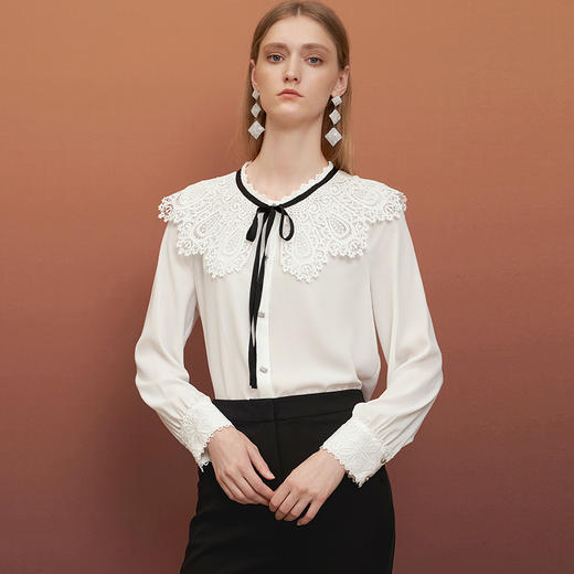 EITIE爱特爱秋季新款时尚温柔可爱百搭显瘦飘带上衣衬衫6709402 商品图2