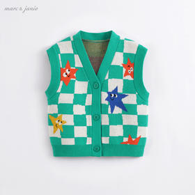 【打折】马克珍妮秋装 男童绿格子纯棉针织马甲221501
