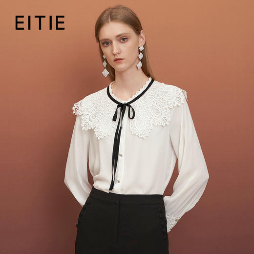 EITIE爱特爱秋季新款时尚温柔可爱百搭显瘦飘带上衣衬衫6709402 商品图0