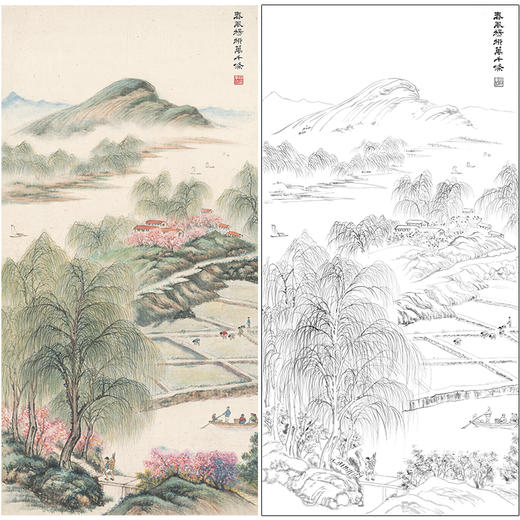 傅抱石工笔画白描底稿《春风杨柳万千樤》山水底稿FS19 商品图0