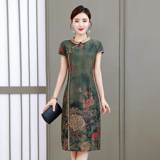 新款民族风连衣裙丝滑复古改良款旗袍女 NSM1231 商品图0